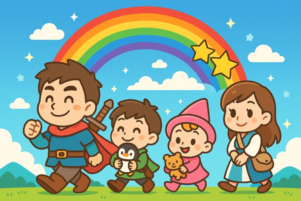 ぱぱりんの家族集合イラスト